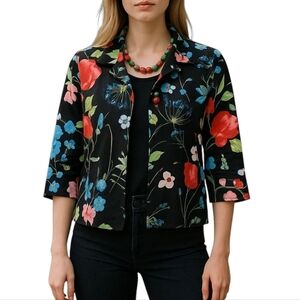 Erin London Floral Blazer Jacket Women's Sz PL Open Front Classic Spring Summer